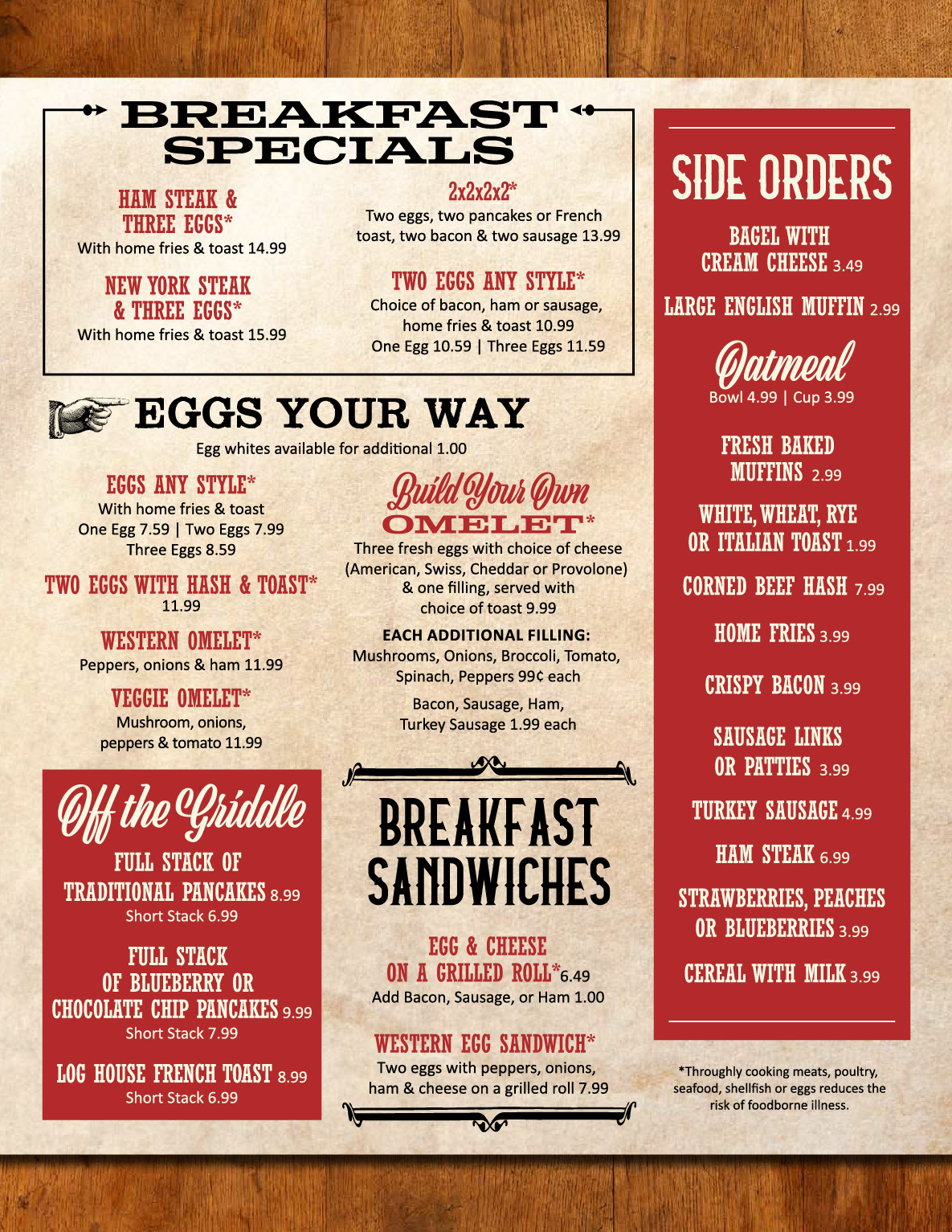 Log House Restaurant Menu